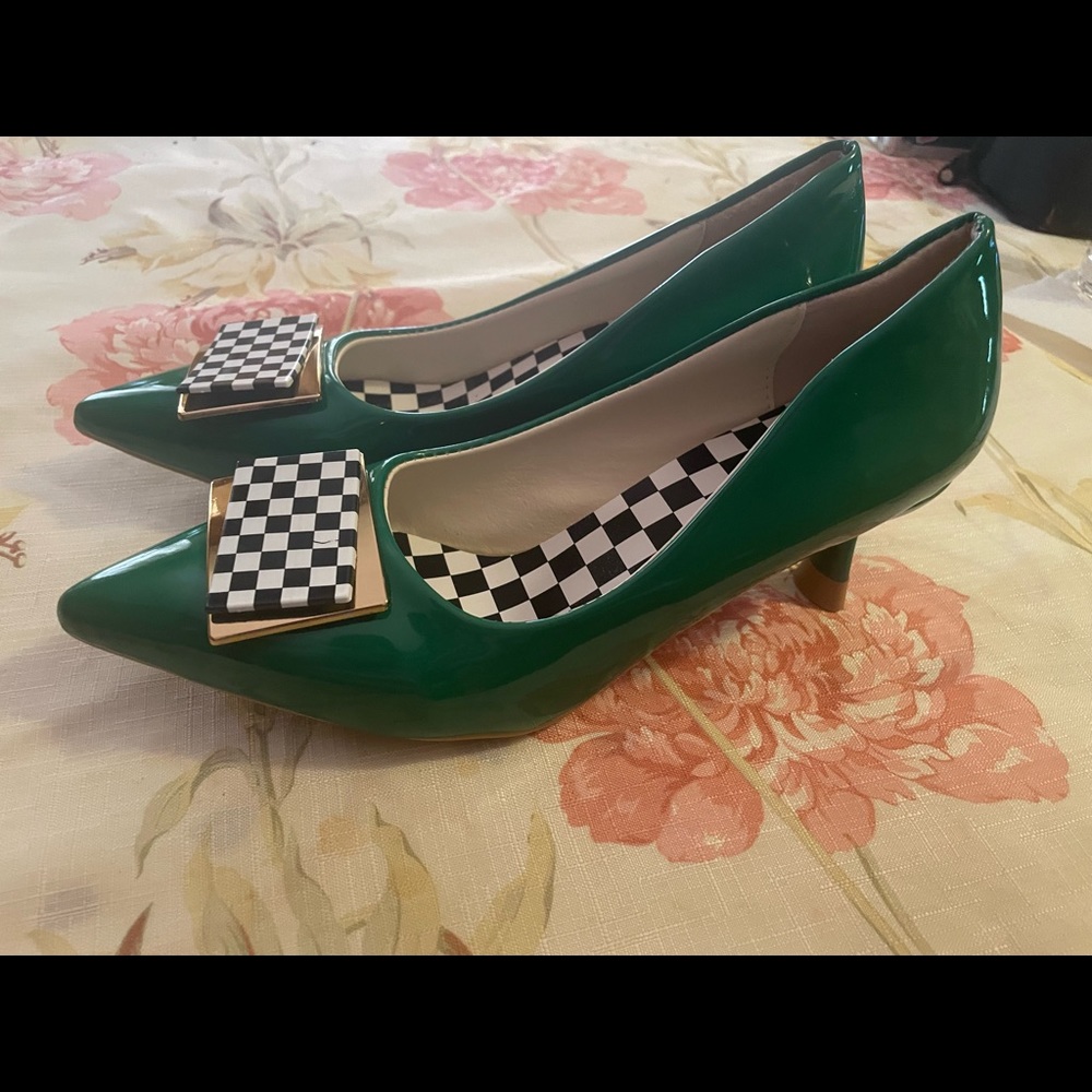 Green Checkered Kitten Heels